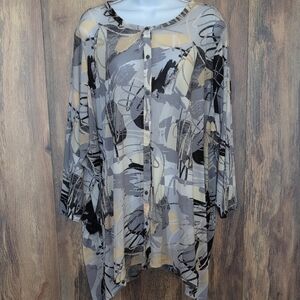 NWT LOGO Layers Abstract Button-Down Blouse 3X                  C319